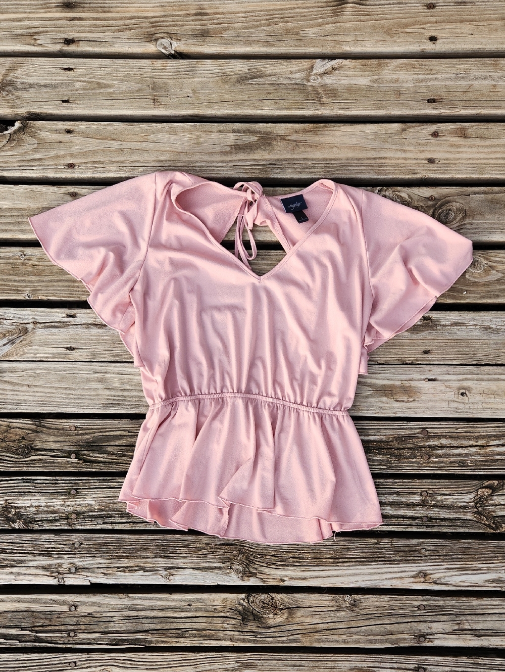 Daytrip Buckle Pink Florty Ruffle Open Back Blouse Top Large Girly Summer Spring